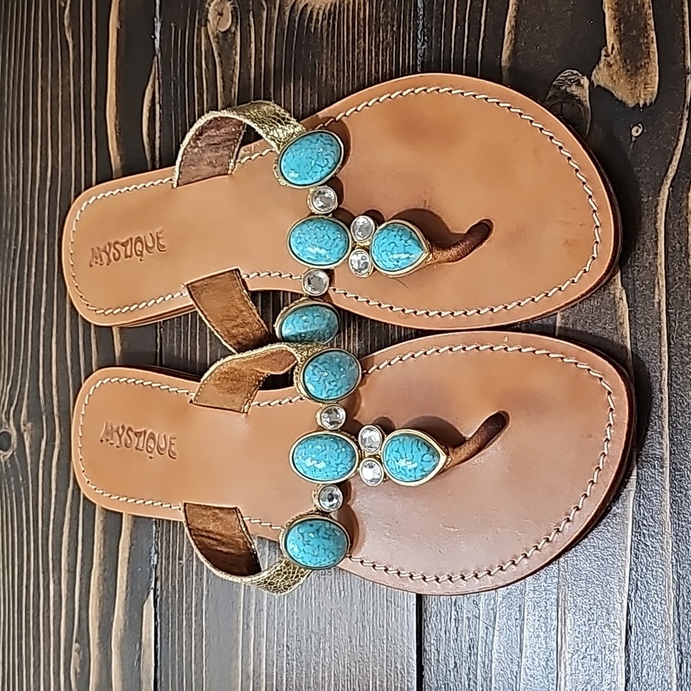 Mystique Boutique Turquoise and Brown Sandals